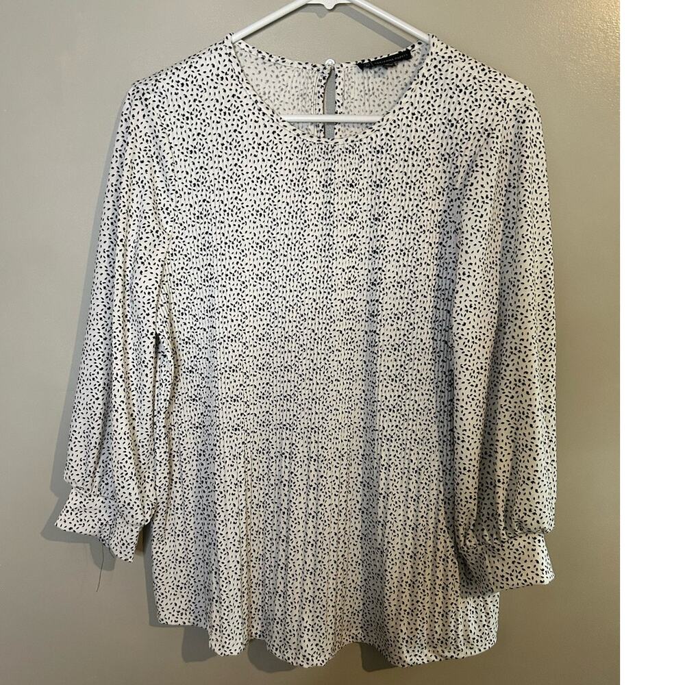Adrianna Papell Blouse, Black & White Bishop Blouse, Size Medium